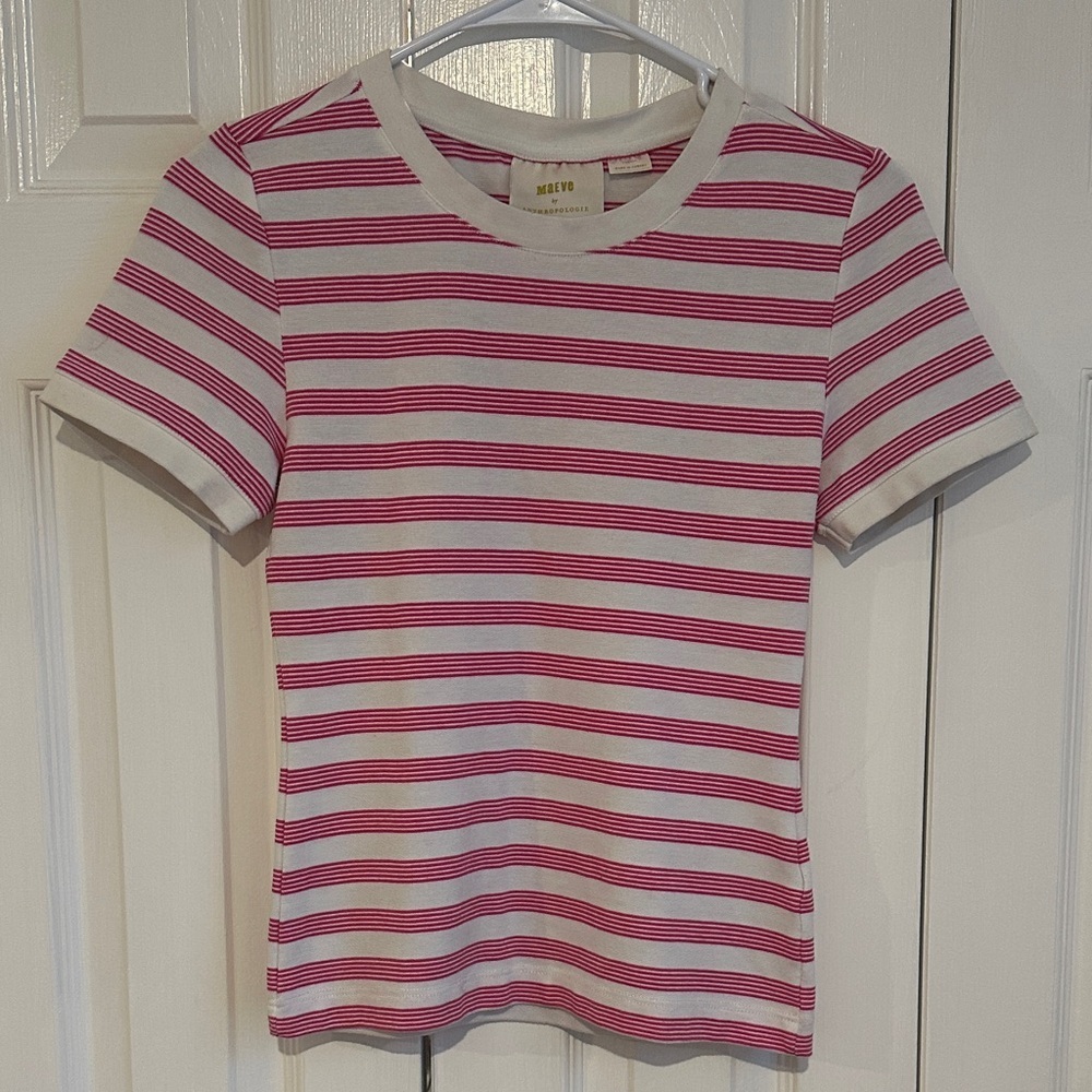 Maeve by Anthropologie Pink & White Striped Tee | XS